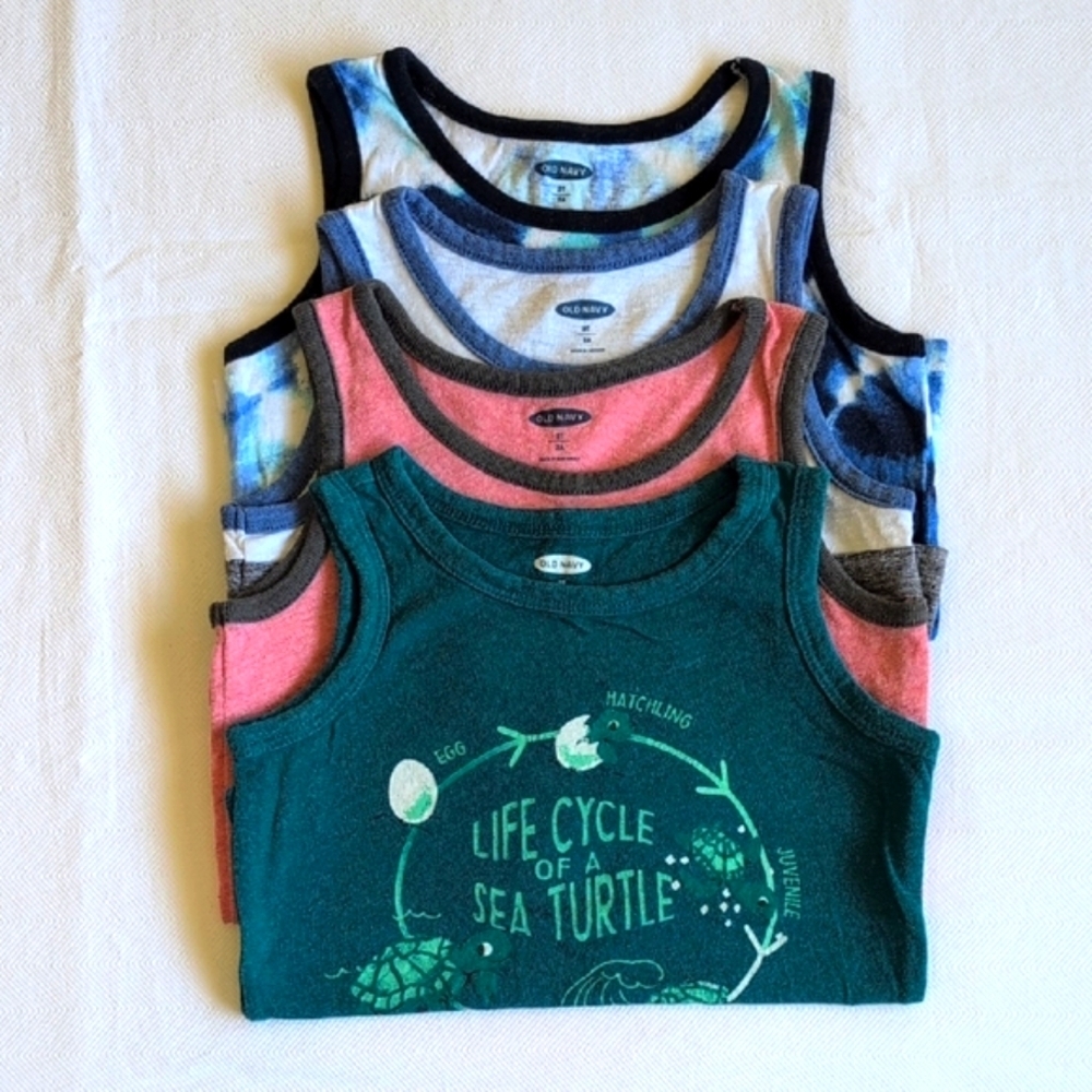 old navy 4-pack graphic & tie dye summer tank top bundle lot 2T toddler boys